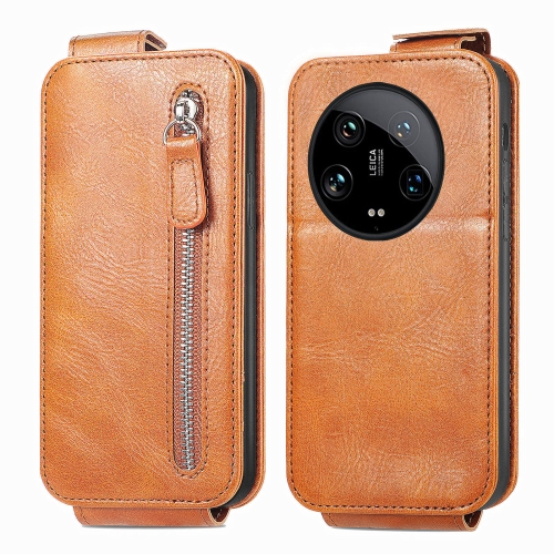 For Xiaomi 14 Ultra Zipper Wallet Vertical Flip Leather Phone Case(Brown) for iphone 14 pro max magsafe crossbody multi functional zipper wallet litchi leather phone case orange