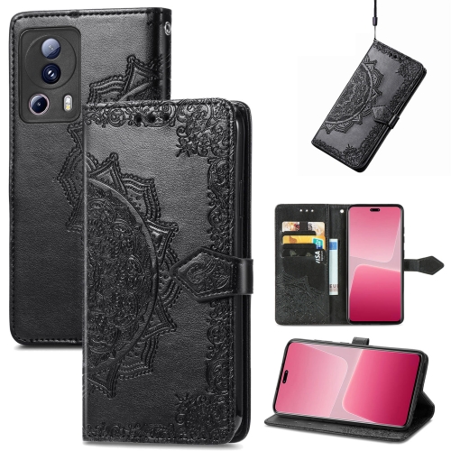 

For Xiaomi 13 Lite Mandala Flower Embossed Horizontal Flip Leather Phone Case(Black)