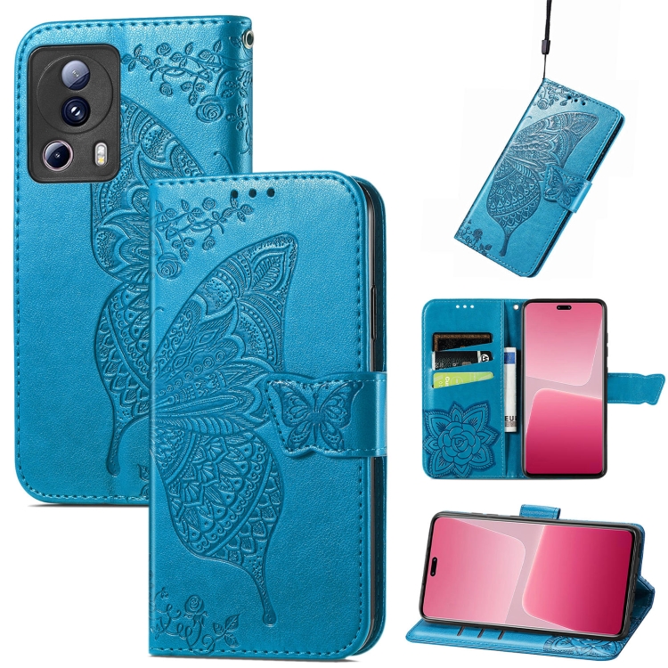 

For Xiaomi 13 Lite Butterfly Love Flower Embossed Leather Phone Case(Blue)