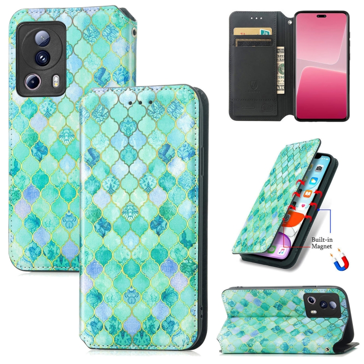 

For Xiaomi 13 Lite CaseNeo Colorful Magnetic RFID Anti-theft Leather Phone Case(Green)