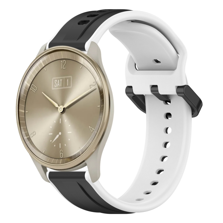 

For Garmin Vivomove Trend 20mm Convex Loop Two-Color Silicone Watch Band(Black+White)