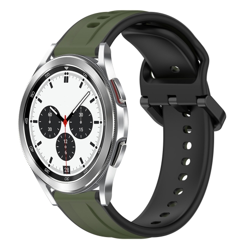 

For Samsung Galaxy Watch 4 Classic 42mm 20mm Convex Loop Two-Color Silicone Watch Band(Dark Green+Black)