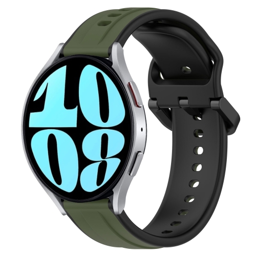 

For Samsung Galaxy Watch 6 44mm 20mm Convex Loop Two-Color Silicone Watch Band(Dark Green+Black)