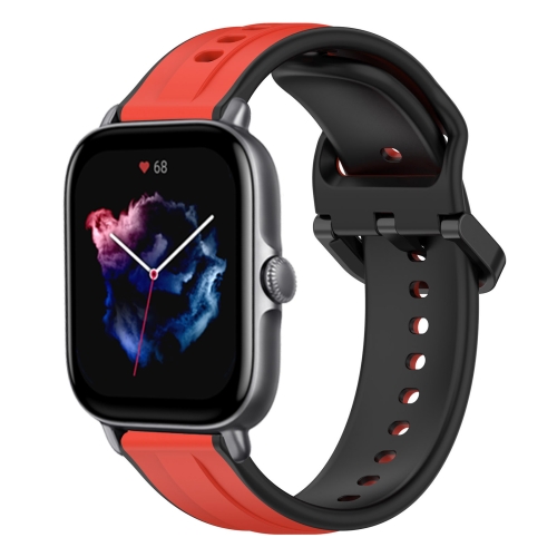 

For Amazfit GTS 3 20mm Convex Loop Two-Color Silicone Watch Band(Red+Black)