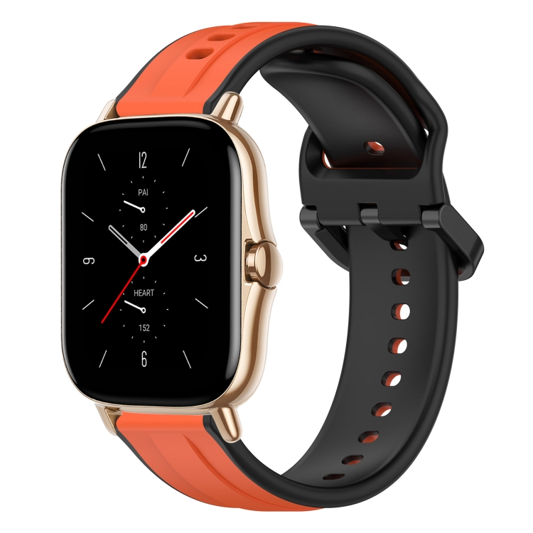

For Amazfit GTS 2 20mm Convex Loop Two-Color Silicone Watch Band(Orange+Black)