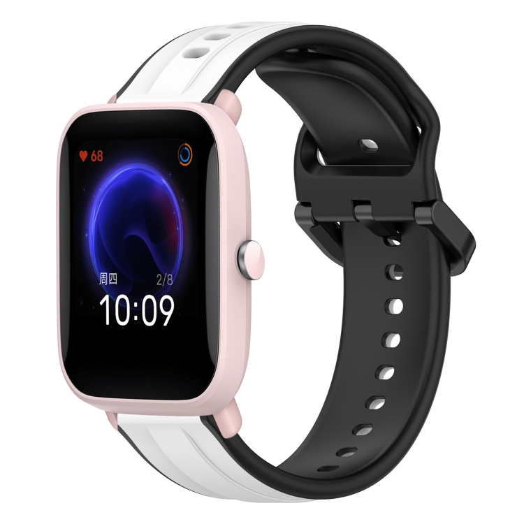 

For Amazfit Pop Pro 20mm Convex Loop Two-Color Silicone Watch Band(White+Black)