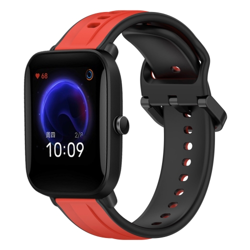 

For Amazfit Pop 20mm Convex Loop Two-Color Silicone Watch Band(Red+Black)