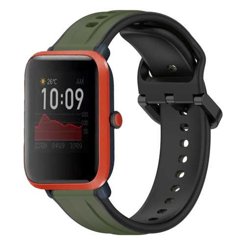 

For Amazfit Bip 1S 20mm Convex Loop Two-Color Silicone Watch Band(Dark Green+Black)