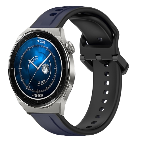 

For Huawei Watch GT3 Pro 43mm 20mm Convex Loop Two-Color Silicone Watch Band(Midnight Blue+Black)
