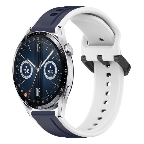 

For Huawei Watch GT3 42mm 20mm Convex Loop Two-Color Silicone Watch Band(Midnight Blue+White)