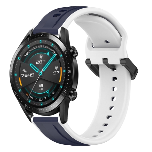 

For Huawei Watch GT2 42mm 20mm Convex Loop Two-Color Silicone Watch Band(Midnight Blue+White)