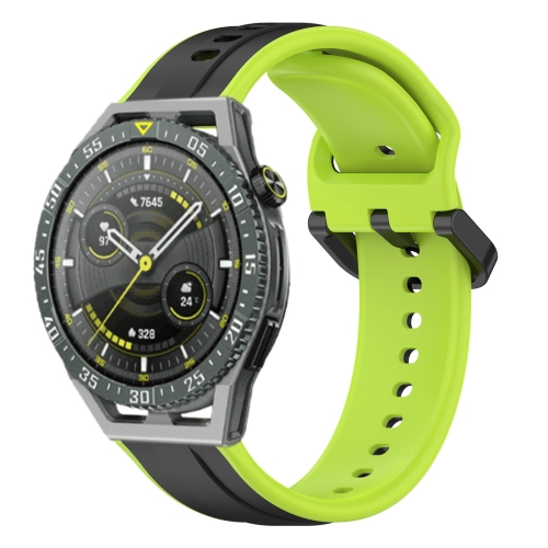 

For Huawei Watch GT3 SE 22mm Convex Loop Two-Color Silicone Watch Band(Black+Lime)