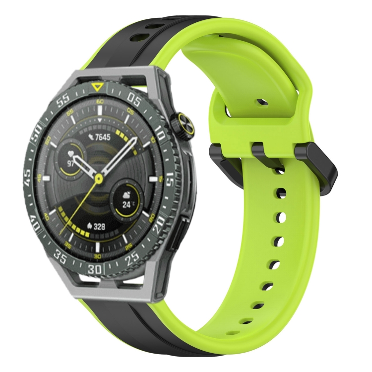 

For Huawei Watch GT3 SE 22mm Convex Loop Two-Color Silicone Watch Band(Black+Lime)