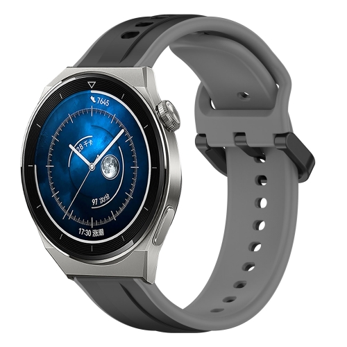 

For Huawei Watch GT3 Pro 46mm 22mm Convex Loop Two-Color Silicone Watch Band(Black+Grey)