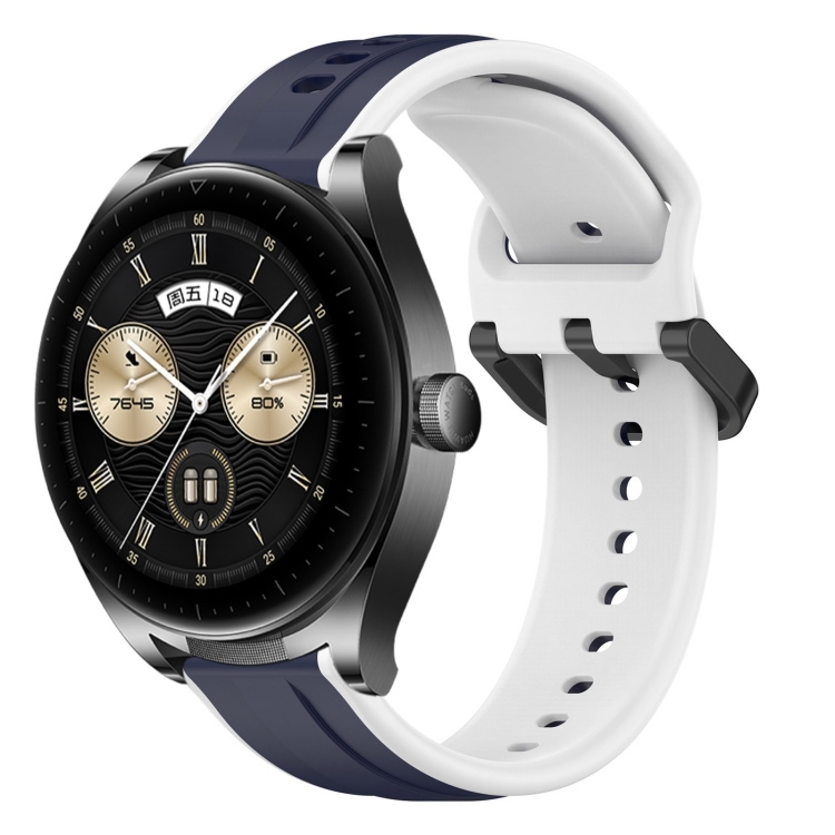 

For Huawei Watch Buds 22mm Convex Loop Two-Color Silicone Watch Band(Midnight Blue+White)