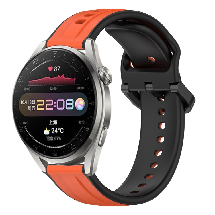 

For Huawei Watch 3 Pro 22mm Convex Loop Two-Color Silicone Watch Band(Orange+Black)