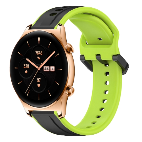 

For Honor Watch GS 3 22mm Convex Loop Two-Color Silicone Watch Band(Black+Lime)