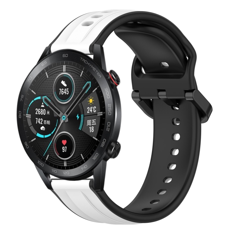适用于 荣耀 Magic Watch 2 46mm 22mm 凸型回环双色硅胶表带（白+黑）