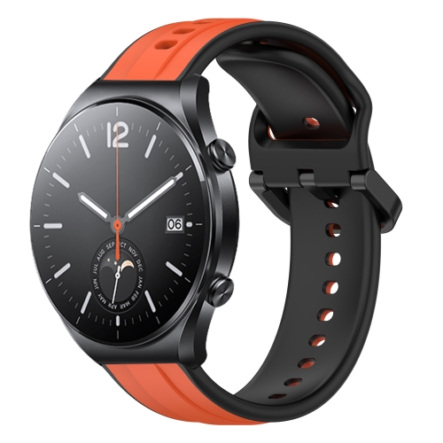

For Xiaomi MI Watch S1 22mm Convex Loop Two-Color Silicone Watch Band(Orange+Black)