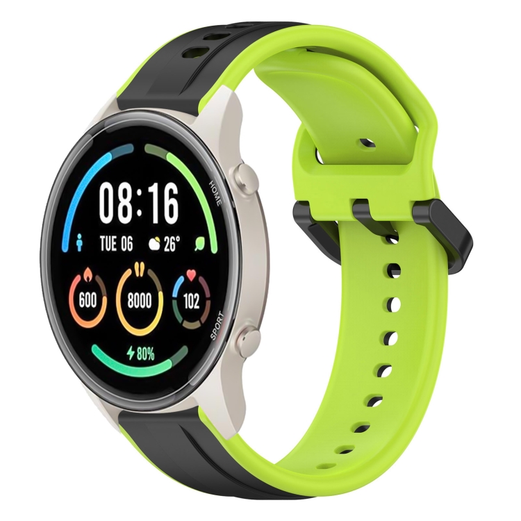 

For Xiaomi MI Watch Sport 22mm Convex Loop Two-Color Silicone Watch Band(Black+Lime)