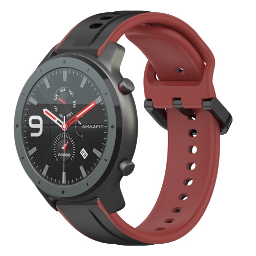 

For Amazfit GTR 47mm 22mm Convex Loop Two-Color Silicone Watch Band(Black+Red)