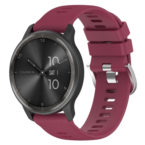 

For Garmin Forerunner 245 Music 20mm Cross Textured Solid Color Silicone Watch Band(Wine Red)