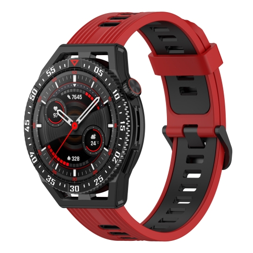 

For Garmin Forerunner 255 22mm Vertical Two-Color Silicone Watch Band(Red+Black)