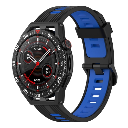 

For Garmin Forerunner 255 Music 22mm Vertical Two-Color Silicone Watch Band(Black+Blue)