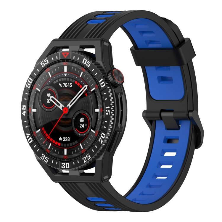 

For Garmin Vivoactive4 22mm Vertical Two-Color Silicone Watch Band(Black+Blue)
