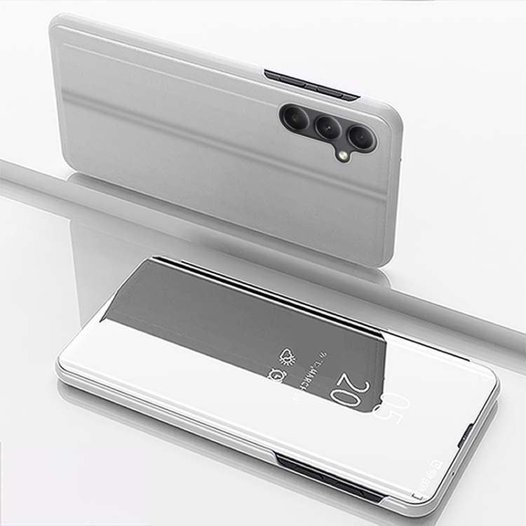 

For Samsung Galaxy A24 4G Plated Mirror Horizontal Flip Leather Phone Case with Holder(Silver)