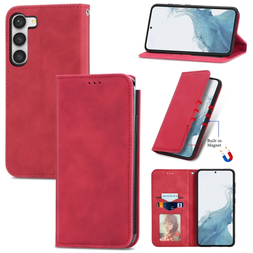 

For Samsung Galaxy S23 5G Retro Skin Feel Magnetic Leather Phone Case(Red)