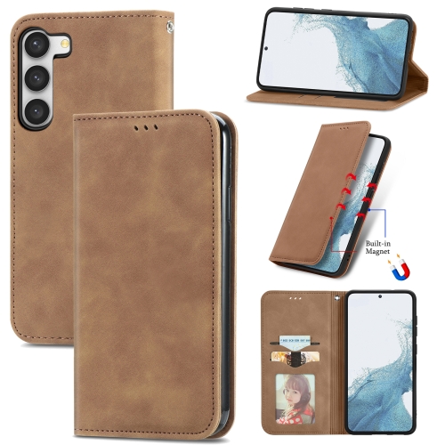 

For Samsung Galaxy S23 5G Retro Skin Feel Magnetic Leather Phone Case(Brown)