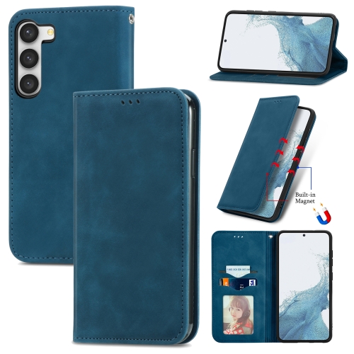 

For Samsung Galaxy S23+ 5G Retro Skin Feel Magnetic Leather Phone Case(Blue)