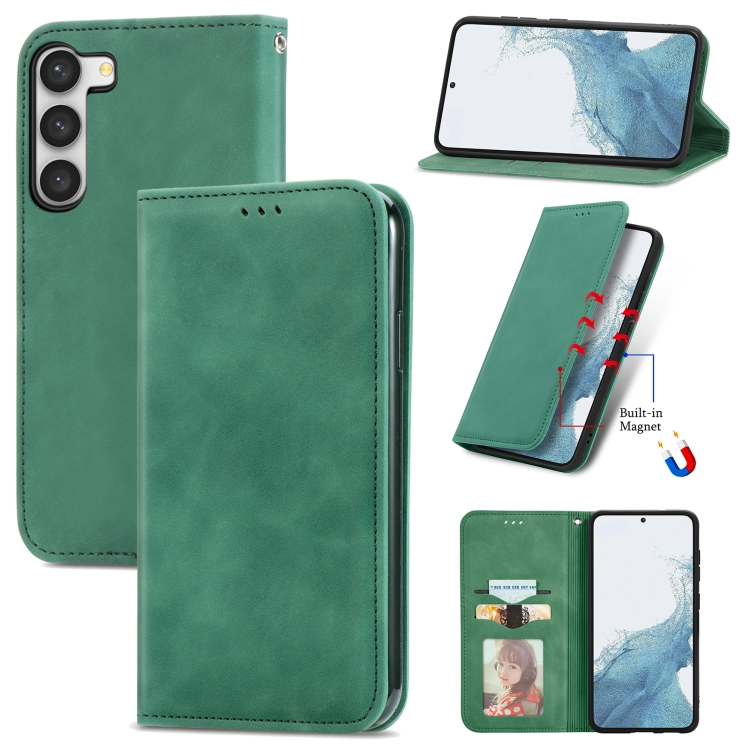 

For Samsung Galaxy S23 Ultra 5G Retro Skin Feel Magnetic Leather Phone Case(Green)