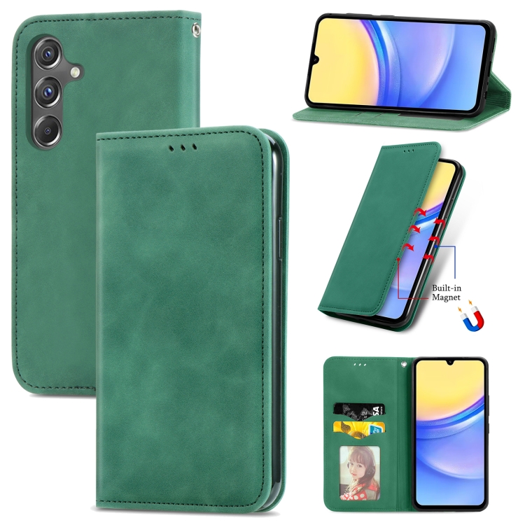 

For Samsung Galaxy A15 Retro Skin Feel Magnetic Leather Phone Case(Green)