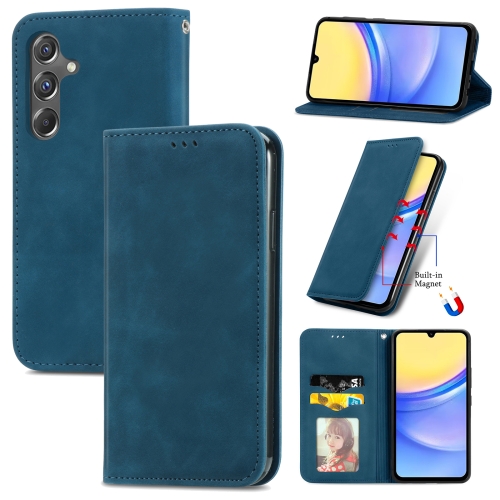 

For Samsung Galaxy A15 Retro Skin Feel Magnetic Leather Phone Case(Blue)