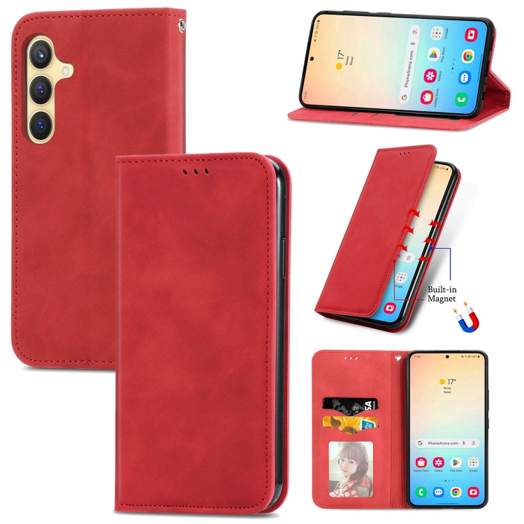 

For Samsung Galaxy S24 5G Retro Skin Feel Magnetic Leather Phone Case(Red)