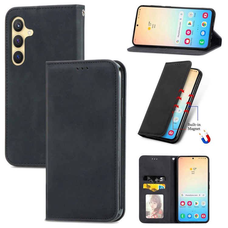 

For Samsung Galaxy S24+ 5G Retro Skin Feel Magnetic Leather Phone Case(Black)