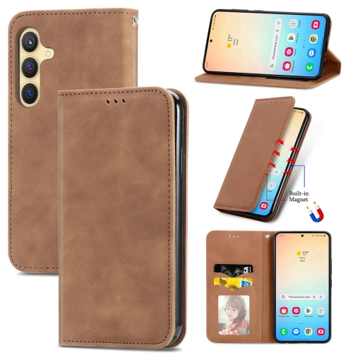 

For Samsung Galaxy S24+ 5G Retro Skin Feel Magnetic Leather Phone Case(Brown)