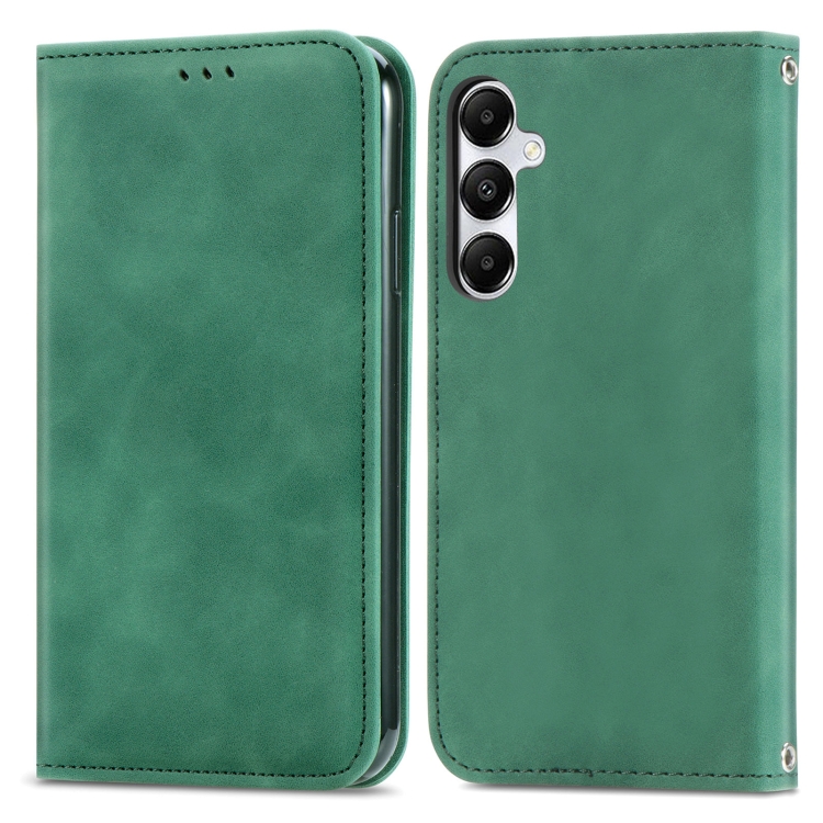 

For Samsung Galaxy A55 5G Retro Skin Feel Magnetic Leather Phone Case(Green)