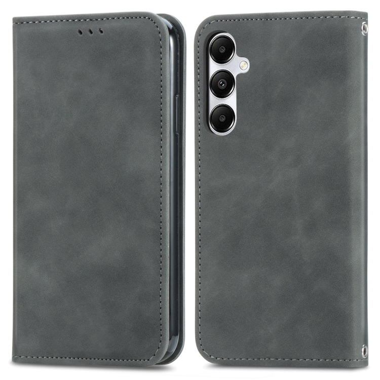 

For Samsung Galaxy A55 5G Retro Skin Feel Magnetic Leather Phone Case(Gray)