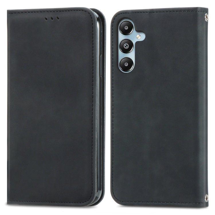 

For Samsung Galaxy M14 4G Retro Skin Feel Magnetic Leather Phone Case(Black)