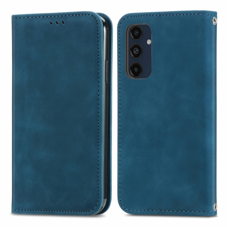 

For Samsung Galaxy S24 FE 5G Retro Skin Feel Magnetic Leather Phone Case(Blue)