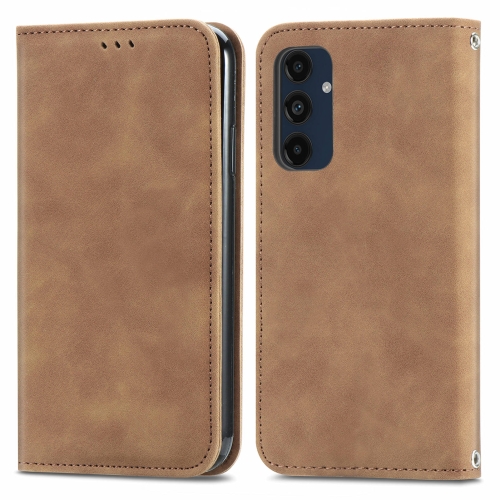 

For Samsung Galaxy S24 FE 5G Retro Skin Feel Magnetic Leather Phone Case(Brown)