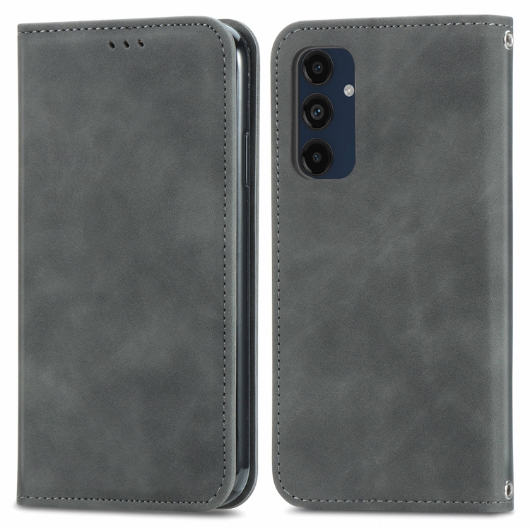 

For Samsung Galaxy S24 FE 5G Retro Skin Feel Magnetic Leather Phone Case(Gray)