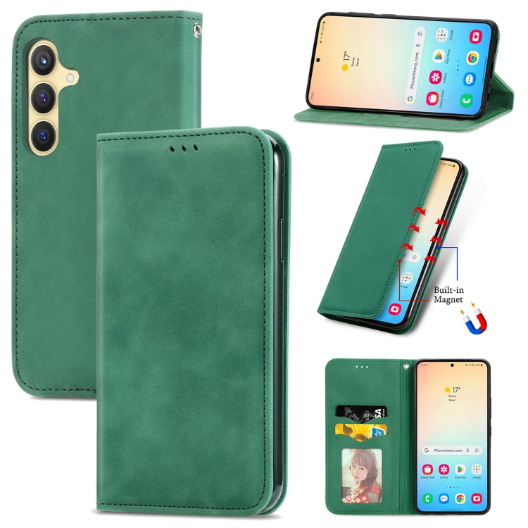 

For Samsung Galaxy S25 5G Retro Skin Feel Magnetic Leather Phone Case(Green)