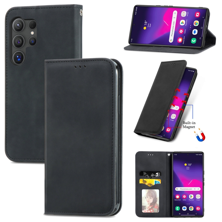 

For Samsung Galaxy S25 Ultra 5G Retro Skin Feel Magnetic Leather Phone Case(Black)