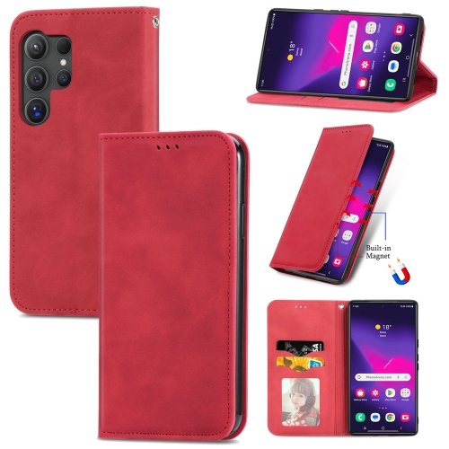 

For Samsung Galaxy S25 Ultra 5G Retro Skin Feel Magnetic Leather Phone Case(Red)
