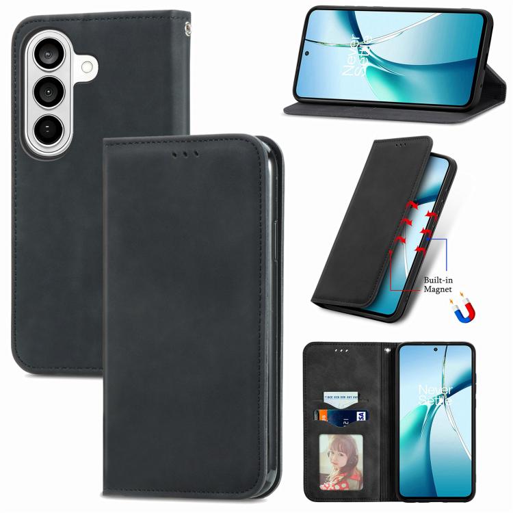 

For Samsung Galaxy S26+ 5G Retro Skin Feel Magnetic Leather Phone Case(Black)