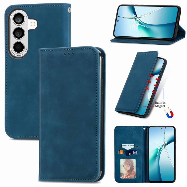 For Galaxy S26+ 5G Retro Skin Feel Magnetic Leather Phone Case(Blue)